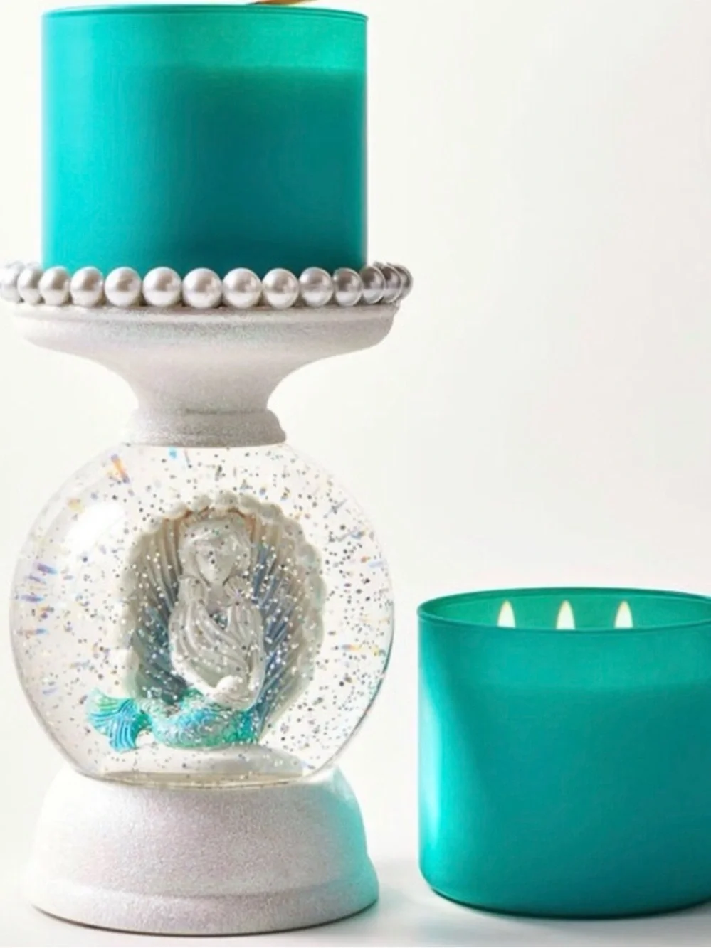Bath & Body Works mermaid shell water globe Candle holder pedestal